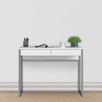 Trendy White Slim 2 Drawer Office Study Desk With Silver Metal Legs 76.5 x 101.6cm