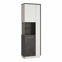 Modern Tall Slim Narrow Display Cabinet LH in Slate Grey and White