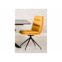 Pair of Modern Dining Chairs Ochre Yellow Leather 360 Degree Swivel Black Metal Legs