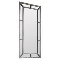 Modern Large Pewter Silver Rectangular Leaner Wall Mirror Beaded Trim