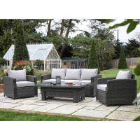 Grey Rattan Outdoor Garden 3 Seater Dining Sofa Set with Rising Table