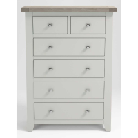 Modern Light Grey Painted 2 Over 4 Chest of 6 Drawers Chalked Oak Top 116x85x40cm