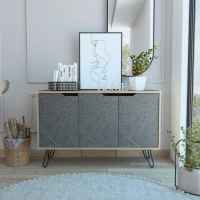 Modern 3 Doors Medium Washed Oak and Carbon Grey Effect Sideboard