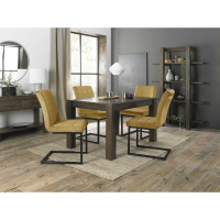 Turin Dark Oak 4 6 Seater Dining Table And 4 Lewis Mustard Velvet Cantilever Chairs with Sand Black Powder Coated Frame