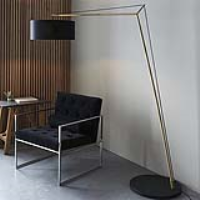 Modern Architect Antique Angular Matt Brass Floor Light With Black Drum Shade