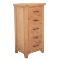 Hampshire Modern Style Oak Wood And Metal Slim 5 Drawer Bedroom Chest 110 x 40cm