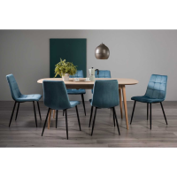 Modern Light Oak Extending Kitchen Dining Table Set 6 Blue Velvet Fabric Chairs