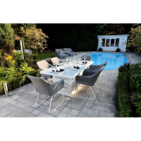 Grey Outdoor Garden Rectangular 200cm Dining Table With Firepit Glass Top Aluminium Frame