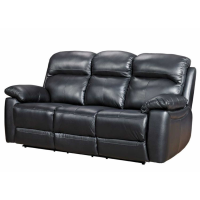 Aston Black Leather Upholstered Large 3 Seater Fixed Sofa Modern