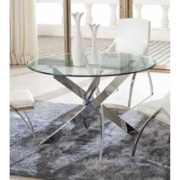 Modern Round Polished Chrome Metal Small 110cm Kitchen Dining Table