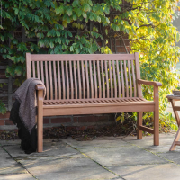Natural Hardwood Large Outdoor Garden Bench Slatted Back and Seat