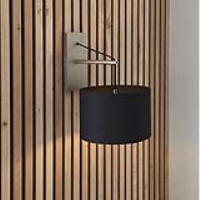 Modern Antique Matt Nickel Plated Stem Wall Pendant Light with Black Shade 23cm Diameter