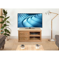 Solid Light Oak Television Cabinet TV Media Unit Open Shelf 4 Drawers