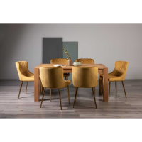Turin Light Oak Rect.165 to 225cm Extending Dining Set 6 Mustard Velvet Fabric Chairs