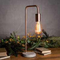 Retro Copper Tube Pipe Industrial Style Table Lamp Round Grey Stone Base