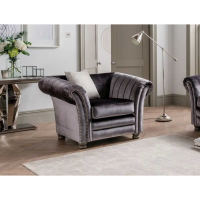 Giselle Charcoal Velvet Fabric Upholstered 1 Seater Sofa Armchair with Scatter Cushion