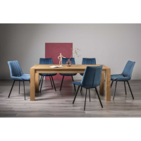 Turin Light Oak 8 to 10 Seater Extending Dining Set 8 Fontana Blue Velvet Fabric Chairs