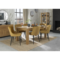 Turin Light Oak 6 to 8 Seater Dining Table And 6 Cezanne Mustard Velvet Chairs Dining Set