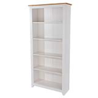 Modern White Painted Tall 5 Shelf Bookcase With Antique Pine Top 176.6cm Tall