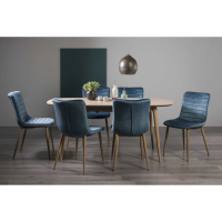 Dansk Scandi Oak 6 to 8 Seater Extending Dining Set with 6 Blue Velvet Chairs