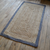Origins Grey Shade Border Handmade Braid Stitch Jute Rectangular Floor Rug 120x170cm