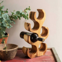 Modern Style Sculptured Natural Solid Teak Wood Wine Bottle Holder Rack 50x27cm