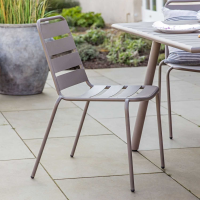 Light Matt Grey Painted Slatted Outdoor Metal Garden Chair