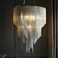 Loire Retro Round Fine Chains 7 Pendant Light in Bright Nickel Finish 210x65cm