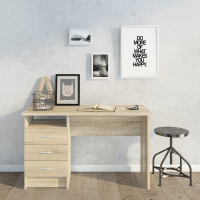 Traditional Pedestal Oak Finish 3 Drawer Computer Desk With Metal Handles 72.6x120.1cm
