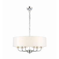 Modern Bright Nickel Finish White Silk Shaded 6 Ceiling Pendant Light 79 x 55cm