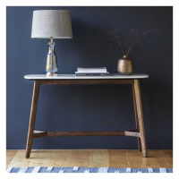 Mid Century White Marble Hallway Console Table Dark Wooden Base 120cm Wide