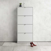 Modern White Hall Wall Shoes Cabinet 4 Tilting Drop Down Doors 2 Layers