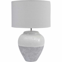 Skyline Grey Modern Porcelain Urn Shaped Table Desk Lamp With Cream Linen Shade Large E27 60W