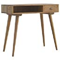 Scandinavian Style Mango Wood Office Writing Desk With Open Slot And Drawer 80 x 90cm