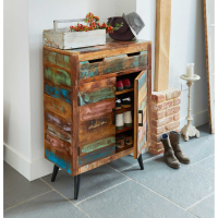 Rustic Hall Shoe Cupboard Recycled Painted Boat Wood Storage Cabinet With 1 Drawer