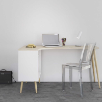 Modern White And Oak 2 Drawer Office Desk With Cut Out Handles 75.8 x 145.1cm