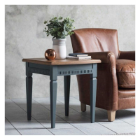 French Storm Deep Blue Painted Oak Parquet Top Side Lamp End Table 55x50cm