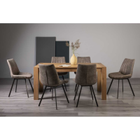 Light Oak Rectangular 165cm Medium Dining Table Set 6 Tan Faux Leather Chairs