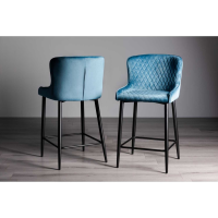 Modern Blue Velvet Fabric Kitchen Bar Stool on Sand Black Powder Coated Legs