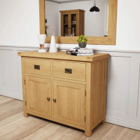 Natural Medium Oak Rustic 2 Door 2 Drawer Sideboard Cabinet Dresser Base