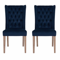 Pair of Modern Richmond Stone Velvet Button back Dining Chair in Blue 104x51cm