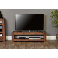 Solid Walnut Low Open Widescreen TV Media Cabinet Modern Dark Wood Finish 130cm Wide