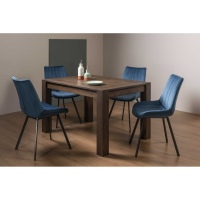 Turin Dark Oak Wood 4 To 6 Seater Dining Table And Fontana 4 Blue Velvet Chairs Dining Set