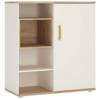 Kids White High Gloss 1 Sliding Door Low Cabinet With Shelves Orange Handles