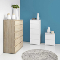 Modern White Slim Narrow 5 Drawer Bedroom Chest With Recessed Handles 106.6 x 40.2cm