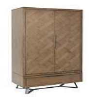 Tall Aged Oak Solid Wood 2 Door 1 Drawer Wardrobe Parquet Inlay Front 190 x 100cm
