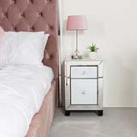 White And Clear Mirror 2 Drawer Bedside Cabinet