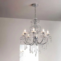 Large Chrome Effect Plated Steel and Crystal Glass 8 Pendant Light Chandelier