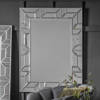 Large Geometric Silver Mirrored Glass Rectangular Wall Mirror 118cm Tall x 89cm Wide