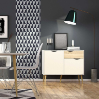 Modern White and Oak Small 2 Door And 1 Drawer Sideboard Buffet 81.7 x 98.7cm